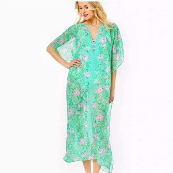 NEW Lilly Pulitzer Cuca Coverup Caftan Dress Oh Diamond Girl - Picture 1 of 13